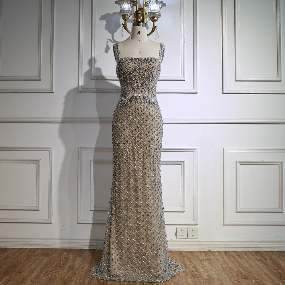 Luxury Silver Mermaid Evening Dress with Designed Stones LA72919 - SERENE HILL