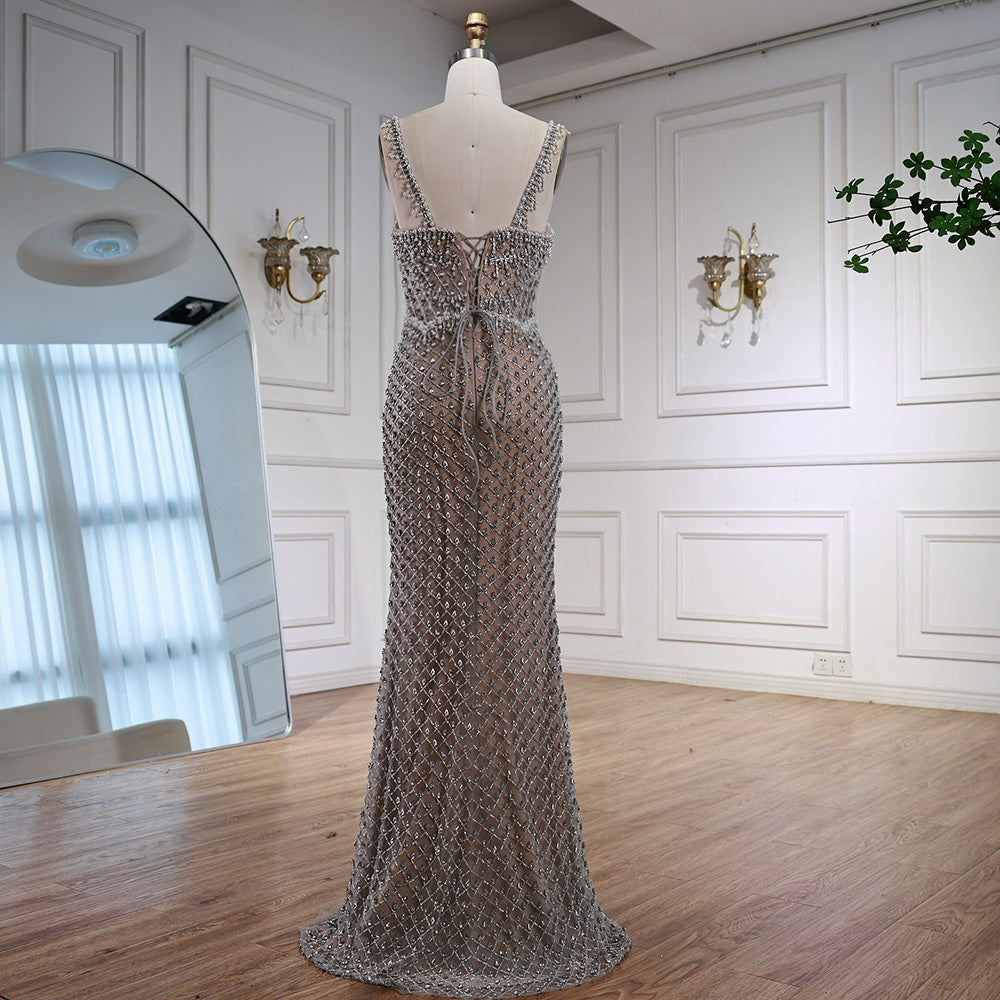 Luxury Silver Mermaid Evening Dress with Designed Stones LA72919 - SERENE HILL