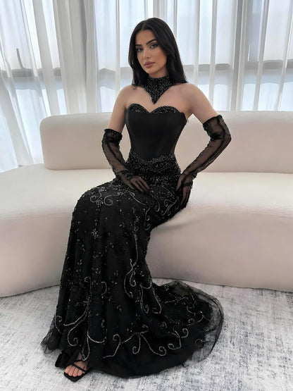 Luxury Beaded   Evening Dress Sheer Long Gloves LA72929 - SERENE  HILL