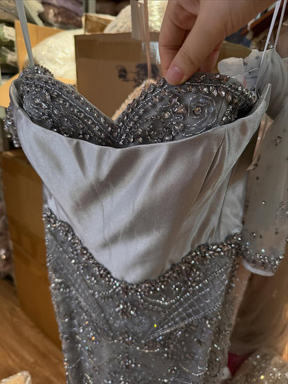 Luxury Beaded   Evening Dress Sheer Long Gloves LA72929