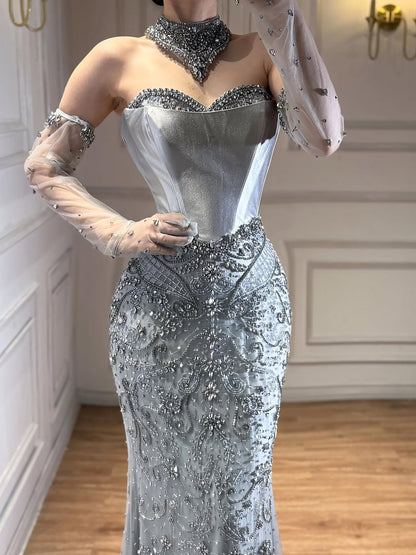 Luxury Beaded   Evening Dress Sheer Long Gloves LA72929