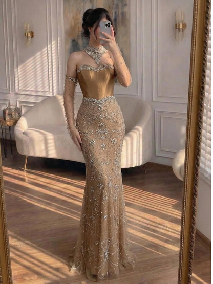 Luxury Beaded   Evening Dress Sheer Long Gloves LA72929