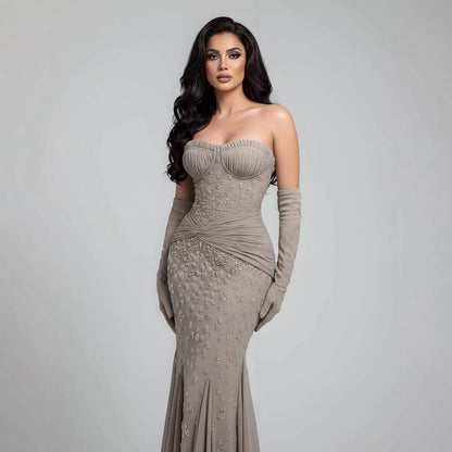 Luxury Turquoise   Beaded Evening Dress with Gloves LA72933 - SERENE  HILL