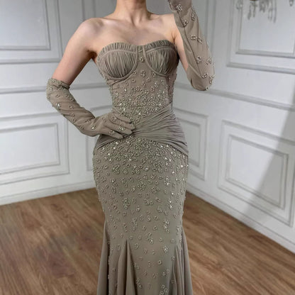 Luxury Turquoise   Beaded Evening Dress with Gloves LA72933 - SERENE  HILL