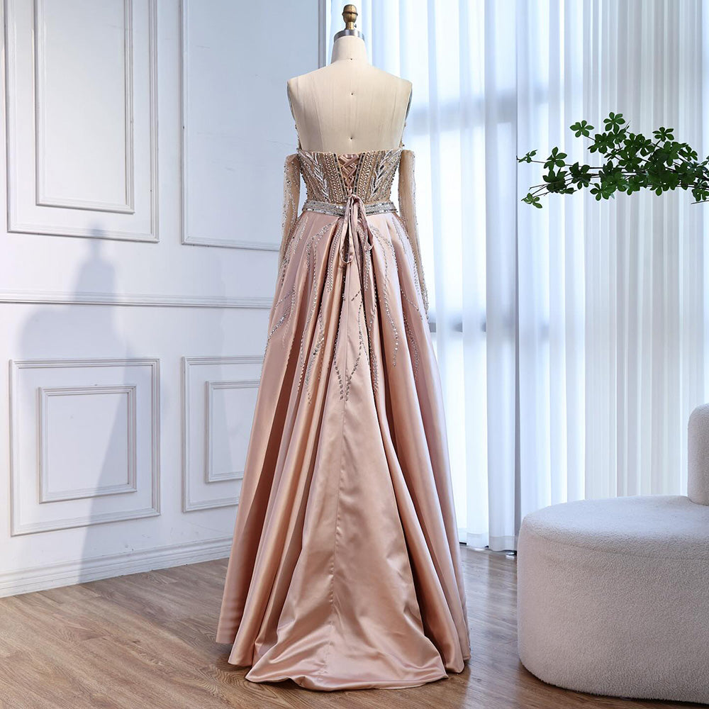Luxury Wine Red Beaded Evening Dress Gown with Gloves and Overskirt LA72935 SERENE HILL