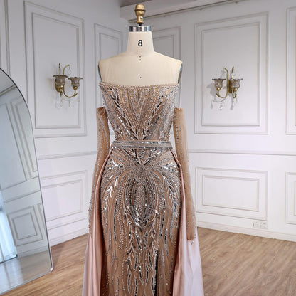 Luxury Wine Red Beaded Evening Dress Gown with Gloves and Overskirt LA72935 SERENE HILL