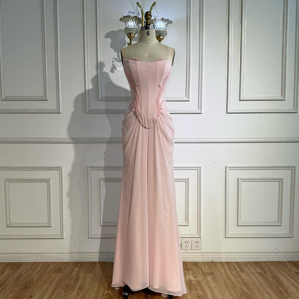 Luxury Pink Handmade Chiffon Mermaid Evening Gown LA72946