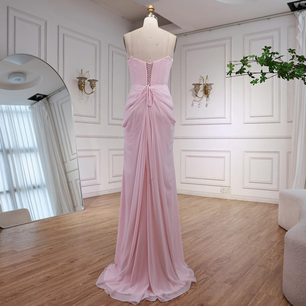Luxury Pink Handmade Chiffon Mermaid Evening Gown LA72946