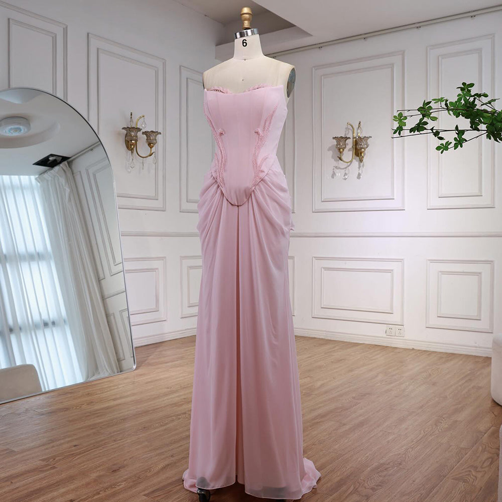 Luxury Pink Handmade Chiffon Mermaid Evening Gown LA72946