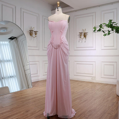 Luxury Pink Handmade Chiffon Mermaid Evening Gown LA72946