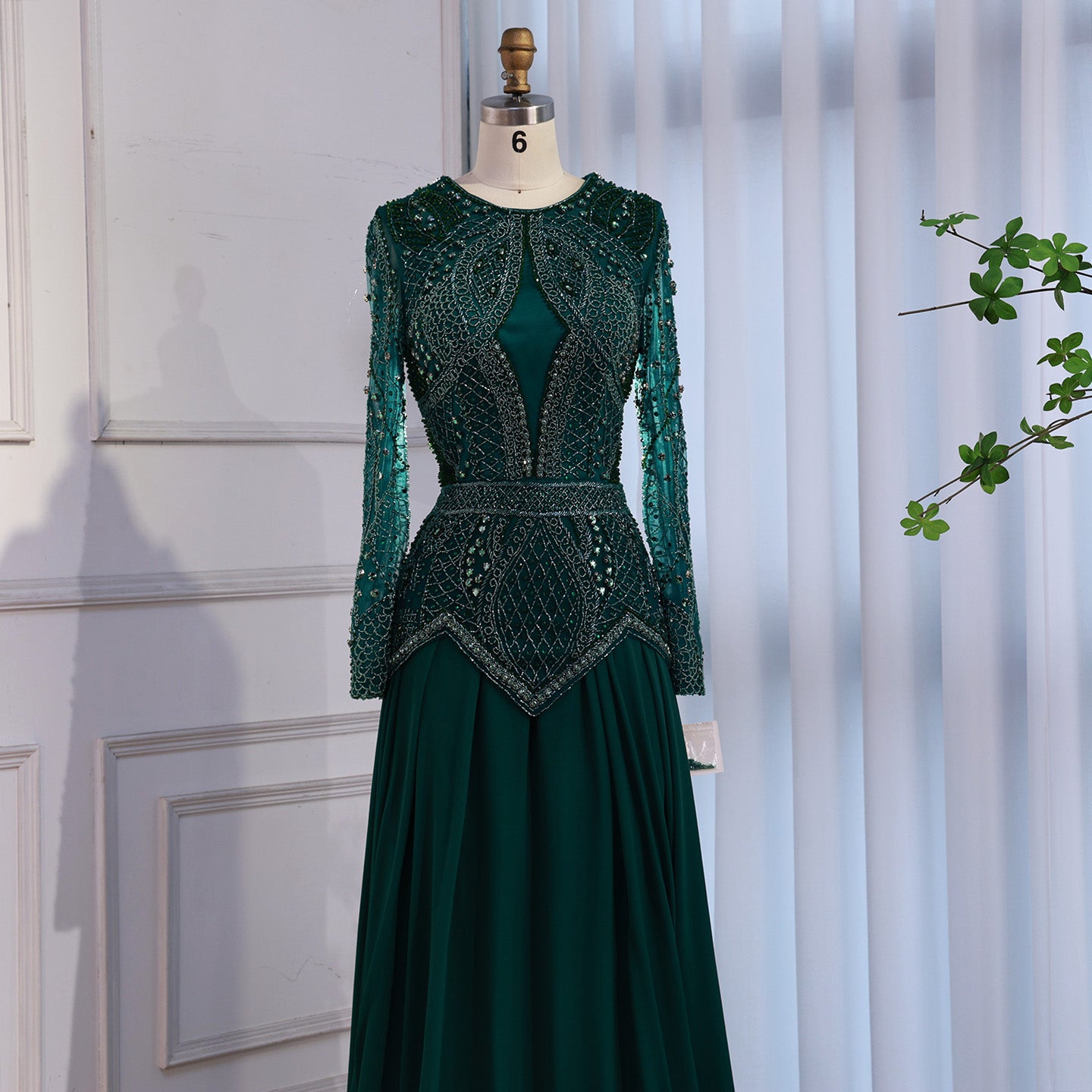 Luxury Modest Designer  Blue Beaded Evening Dress with Long Sleeves LA72962 - SERENE  HILL