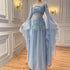 Luxury Blue Evening Dress with Pearls Tassels and Flowing Coat LA72978A - SERENE  HILL