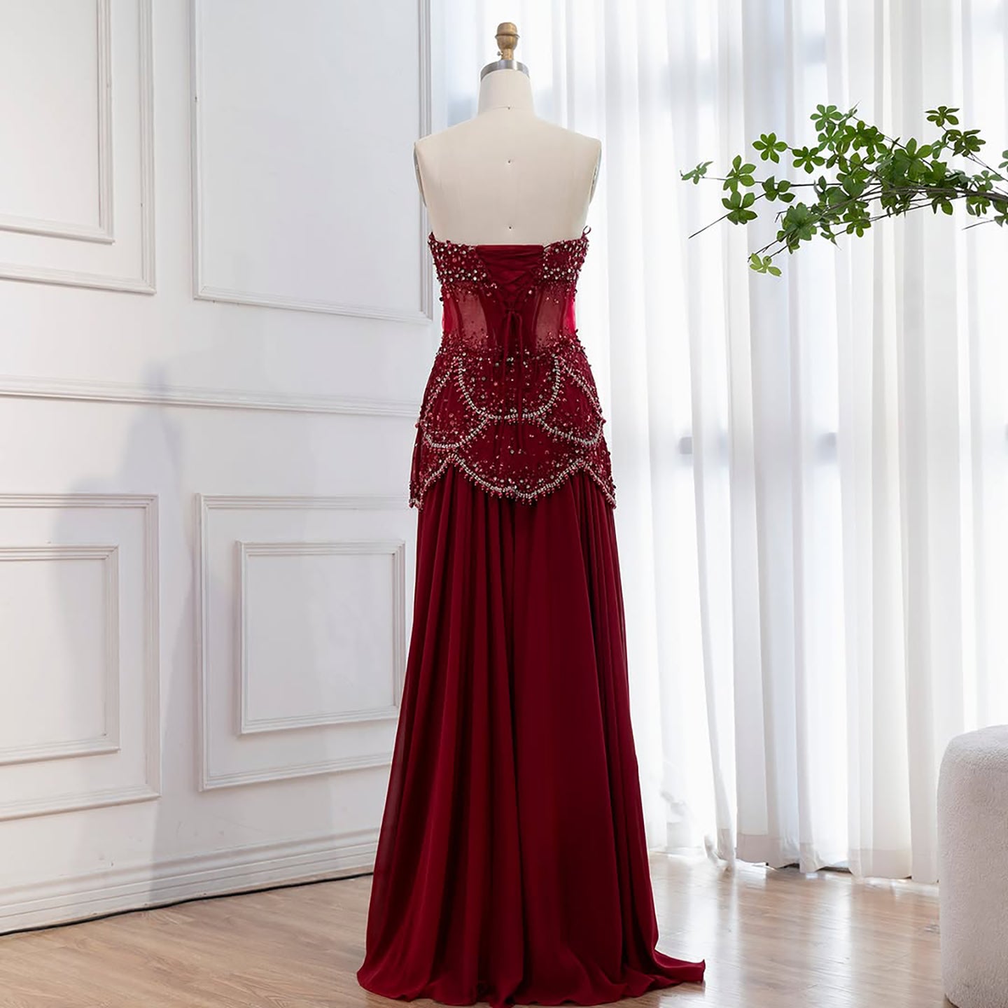 Luxury Blue Evening Dress with Pearls Tassels and Flowing Coat LA72978A - SERENE  HILL