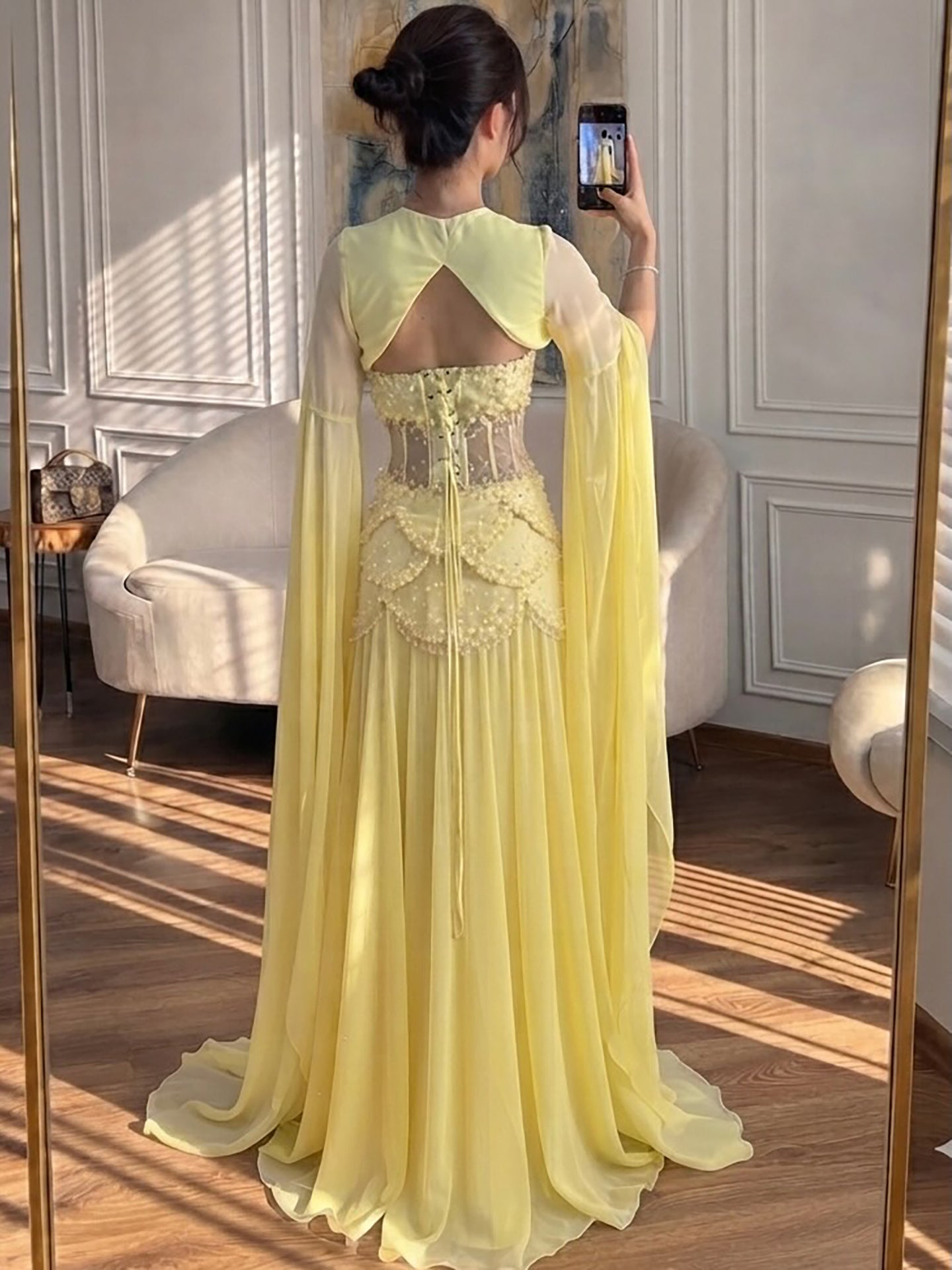 Luxury Pink Beaded A Line Dress with Chiffon Cape Sleeves LA72978B SERENE HILL