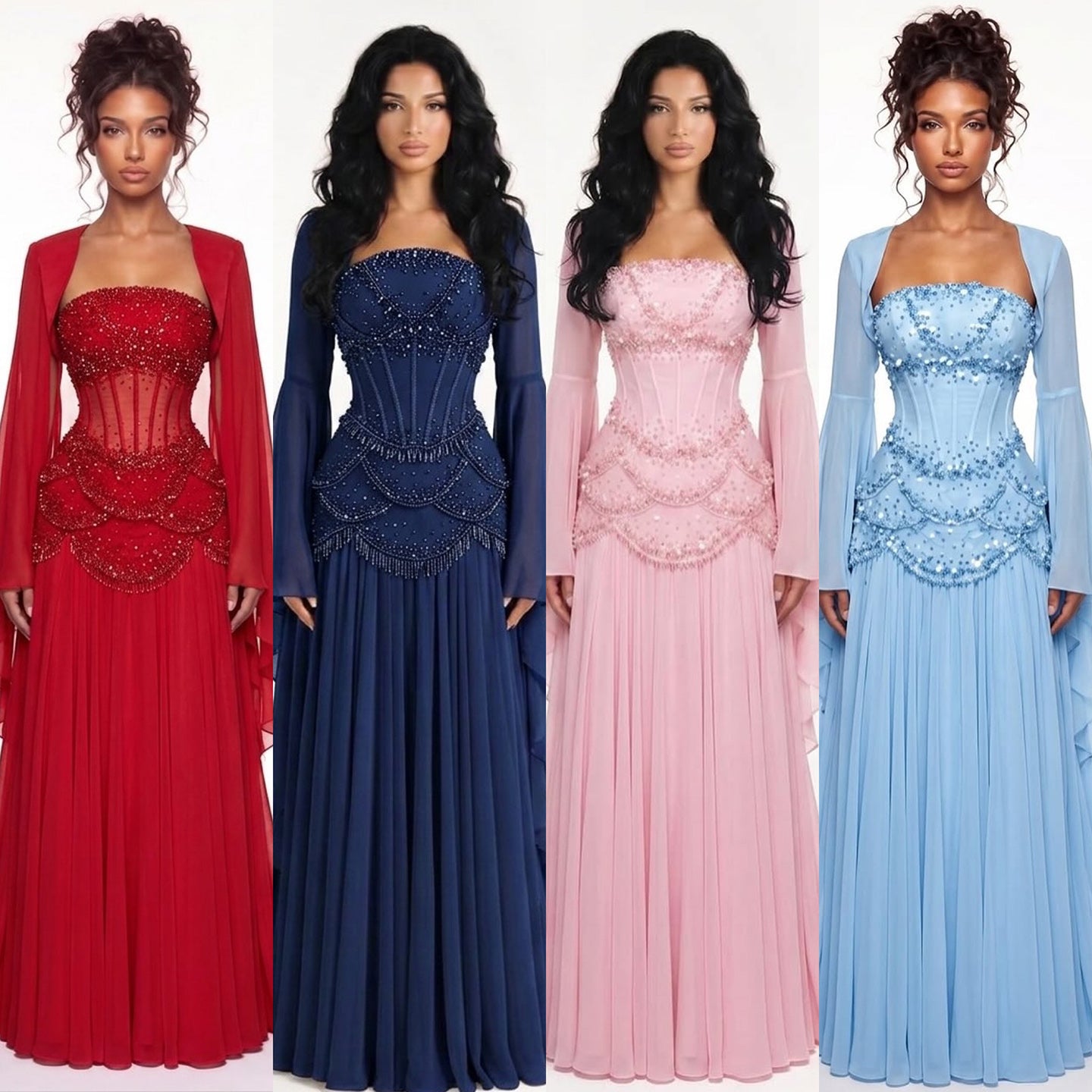 Luxury Pink Beaded A Line Dress with Chiffon Cape Sleeves LA72978B SERENE HILL