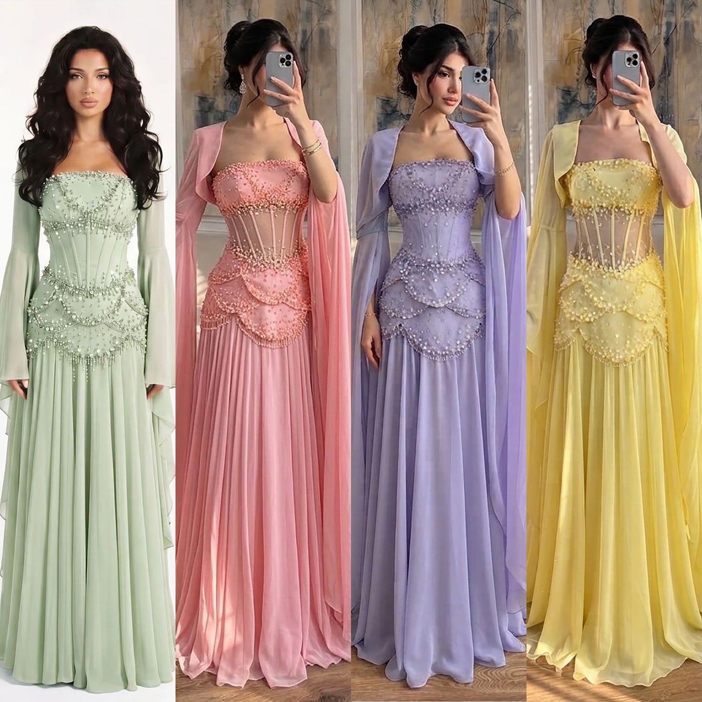 Luxury Pink Beaded A Line Dress with Chiffon Cape Sleeves LA72978B SERENE HILL
