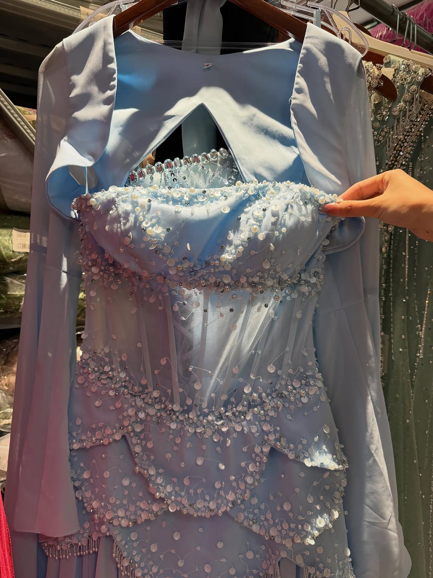 Luxury Pink Beaded A Line Dress with Chiffon Cape Sleeves LA72978B SERENE HILL