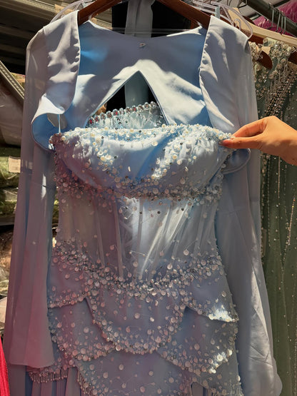 Luxury Pink Beaded A Line Dress with Chiffon Cape Sleeves LA72978B SERENE HILL