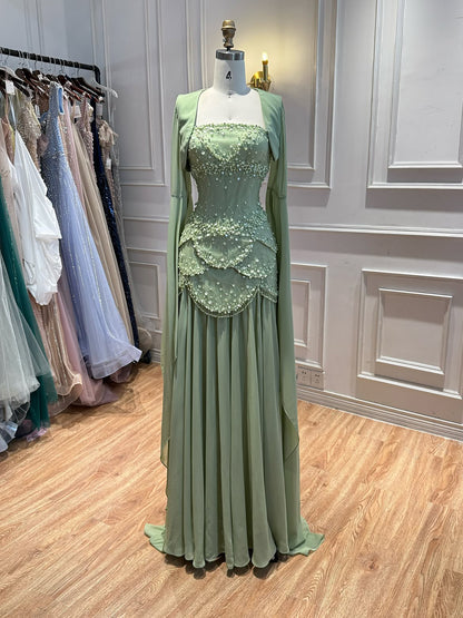 Luxury Pink Beaded A Line Dress with Chiffon Cape Sleeves LA72978B SERENE HILL