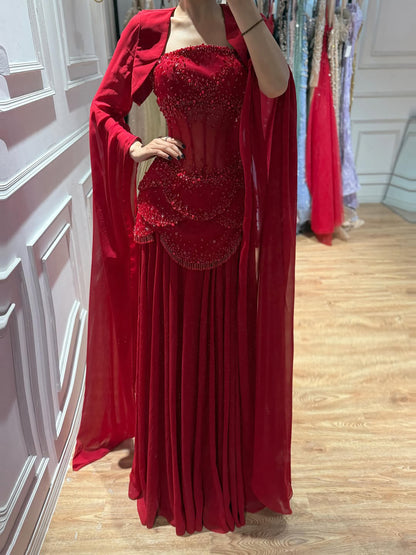 Luxury Pink Beaded A Line Dress with Chiffon Cape Sleeves LA72978B SERENE HILL