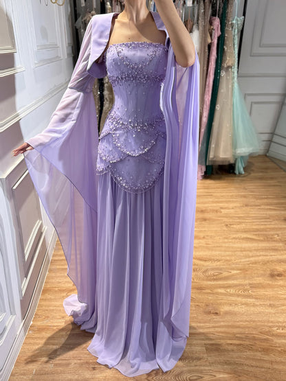 Luxury Pink Beaded A Line Dress with Chiffon Cape Sleeves LA72978B SERENE HILL