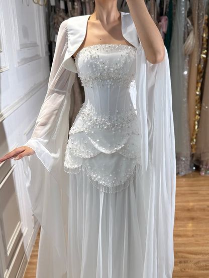 Luxury Pink Beaded A Line Dress with Chiffon Cape Sleeves LA72978B SERENE HILL