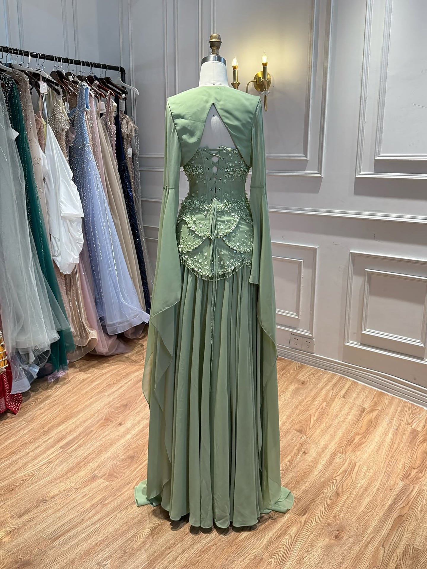Luxury Pink Beaded A Line Dress with Chiffon Cape Sleeves LA72978B SERENE HILL