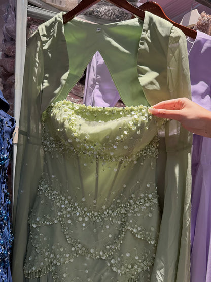 Luxury Pink Beaded A Line Dress with Chiffon Cape Sleeves LA72978B SERENE HILL