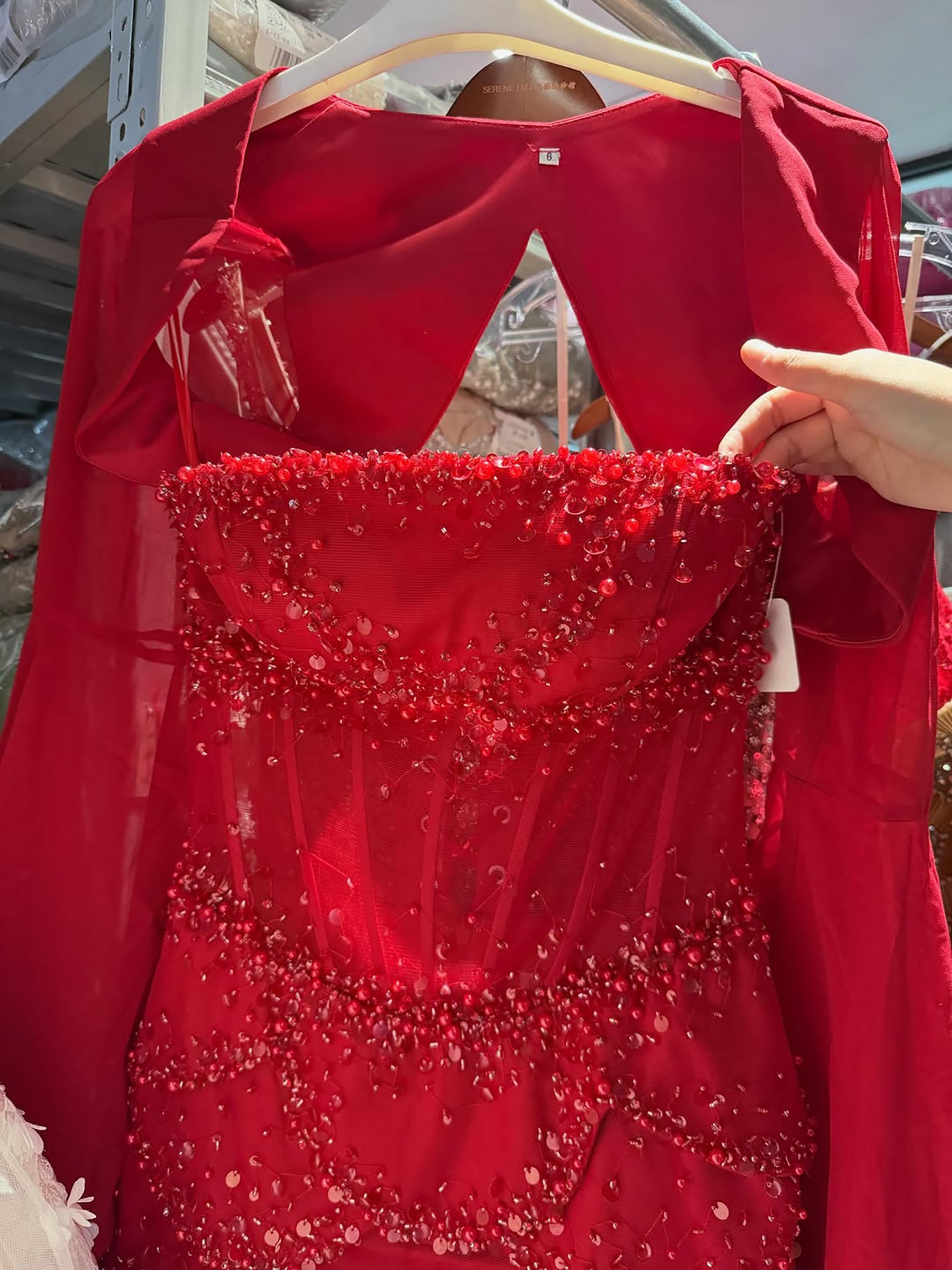 Luxury Pink Beaded A Line Dress with Chiffon Cape Sleeves LA72978B SERENE HILL