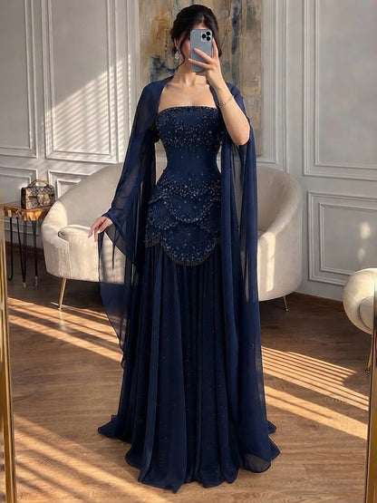 Luxury Pink Beaded A Line Dress with Chiffon Cape Sleeves LA72978B SERENE HILL