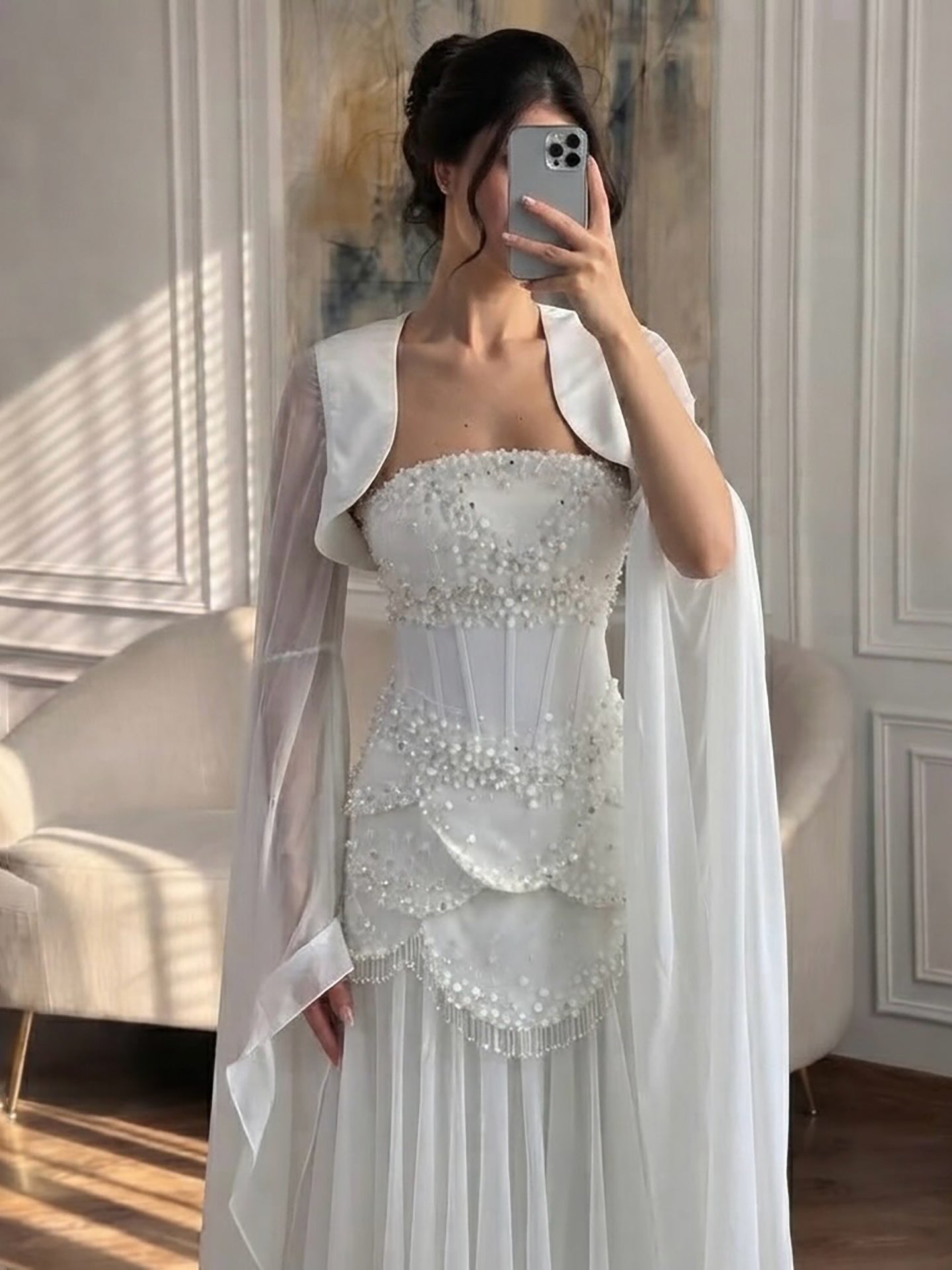 Luxury Pink Beaded A Line Dress with Chiffon Cape Sleeves LA72978B SERENE HILL