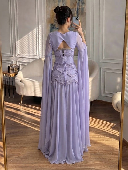 Luxury Pink Beaded A Line Dress with Chiffon Cape Sleeves LA72978B SERENE HILL