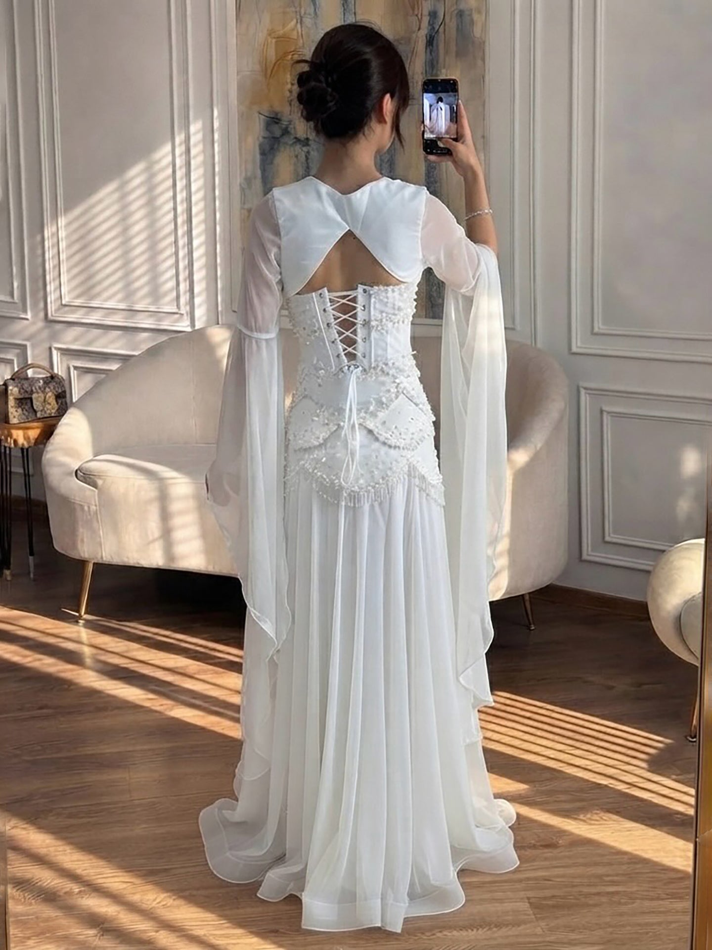 Luxury Pink Beaded A Line Dress with Chiffon Cape Sleeves LA72978B SERENE HILL