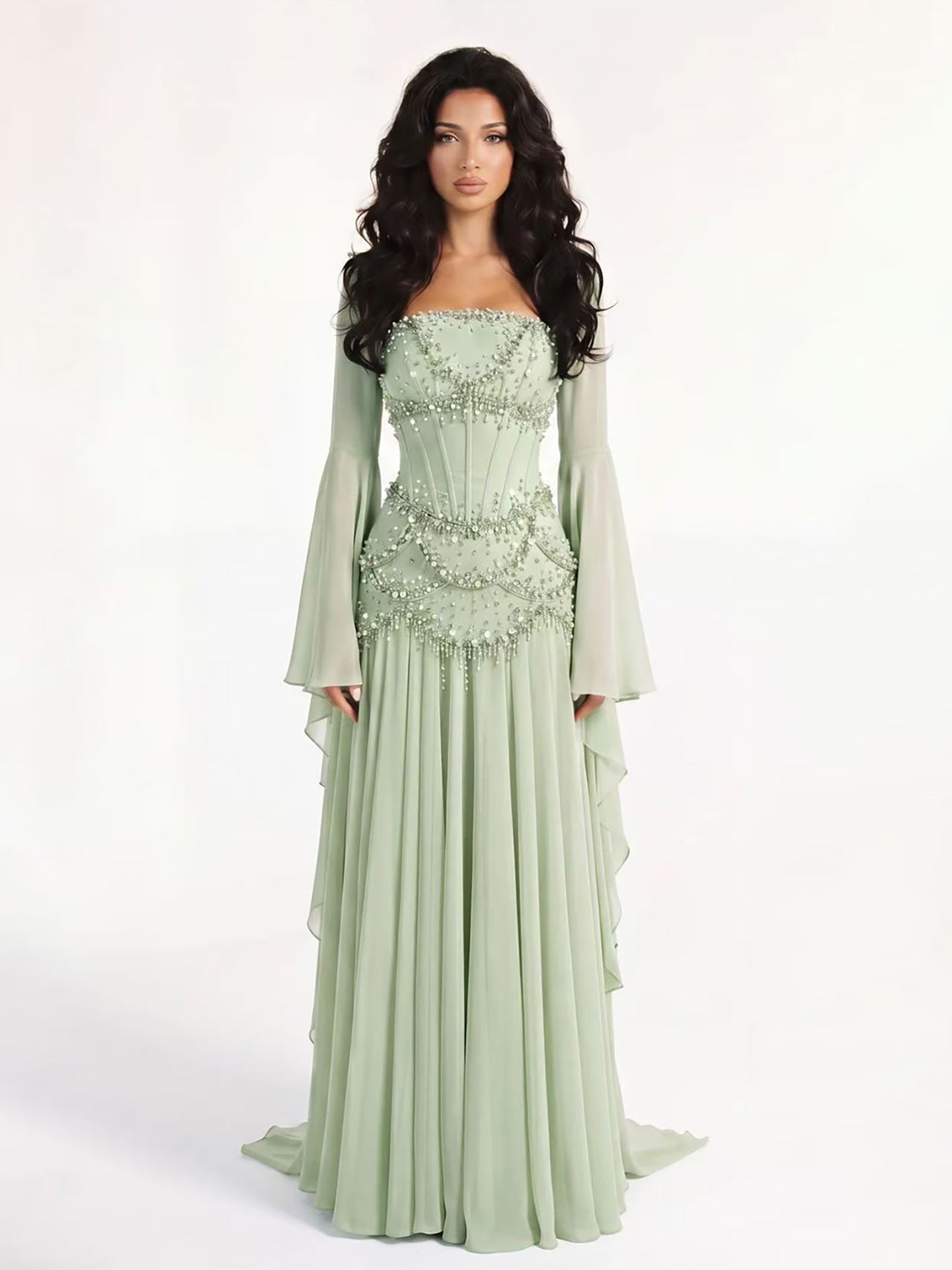 Luxury Pink Beaded A Line Dress with Chiffon Cape Sleeves LA72978B SERENE HILL