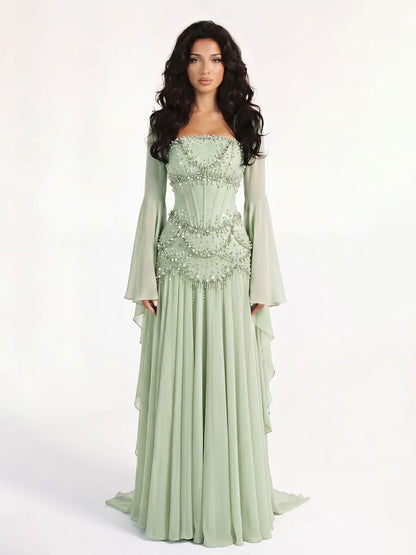 Luxury Pink Beaded A Line Dress with Chiffon Cape Sleeves LA72978B SERENE HILL