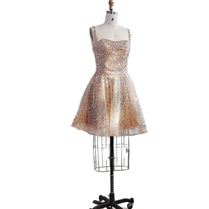 Luxury Nude Crystal Beaded A-Line Short Cocktail Party Dress LA72983 - SERENE  HILL