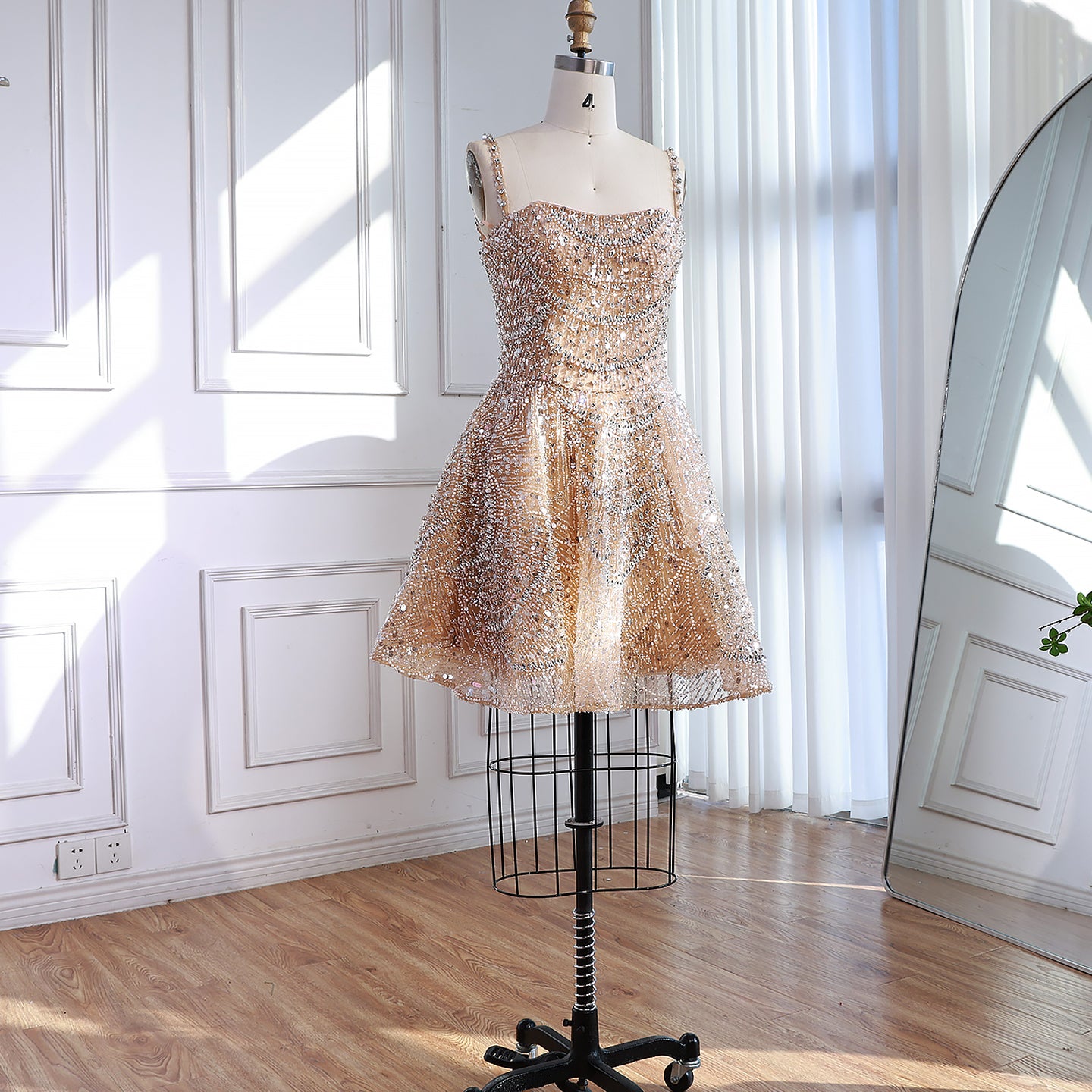 Luxury Nude Crystal Beaded A-Line Short Cocktail Party Dress LA72983 - SERENE  HILL