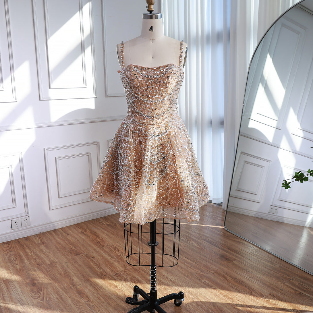 white christmas dresses Luxury Nude Crystal Beaded A-Line Short Cocktail Party Dress LA72983 –  SERENE HILL