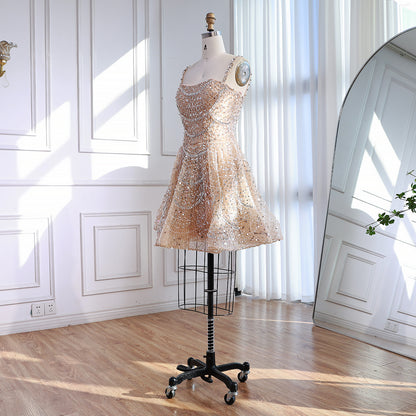 Luxury Nude Crystal Beaded A-Line Short Cocktail Party Dress LA72983 - SERENE  HILL