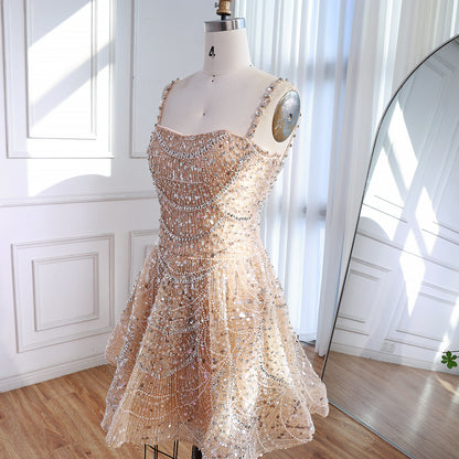 Luxury Nude Crystal Beaded A-Line Short Cocktail Party Dress LA72983 - SERENE  HILL