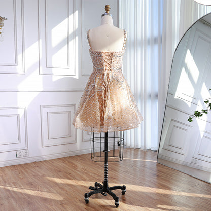 Luxury Nude Crystal Beaded A-Line Short Cocktail Party Dress LA72983 - SERENE  HILL