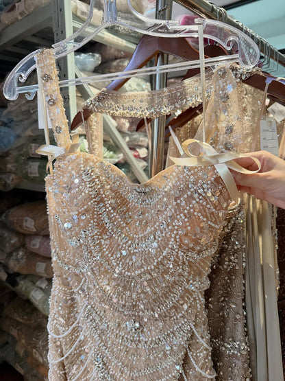 Luxury Nude Stone Strap Mini Cocktail Dress LA72983B