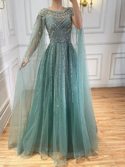 Luxury Caramel Beaded Evening Dress with Cape LA72994 - SERENE  HILL