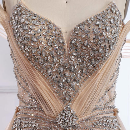 Luxury Nude Beaded Mermaid Evening Dress with Overskirt and Slit LA73034 - SERENE  HILL