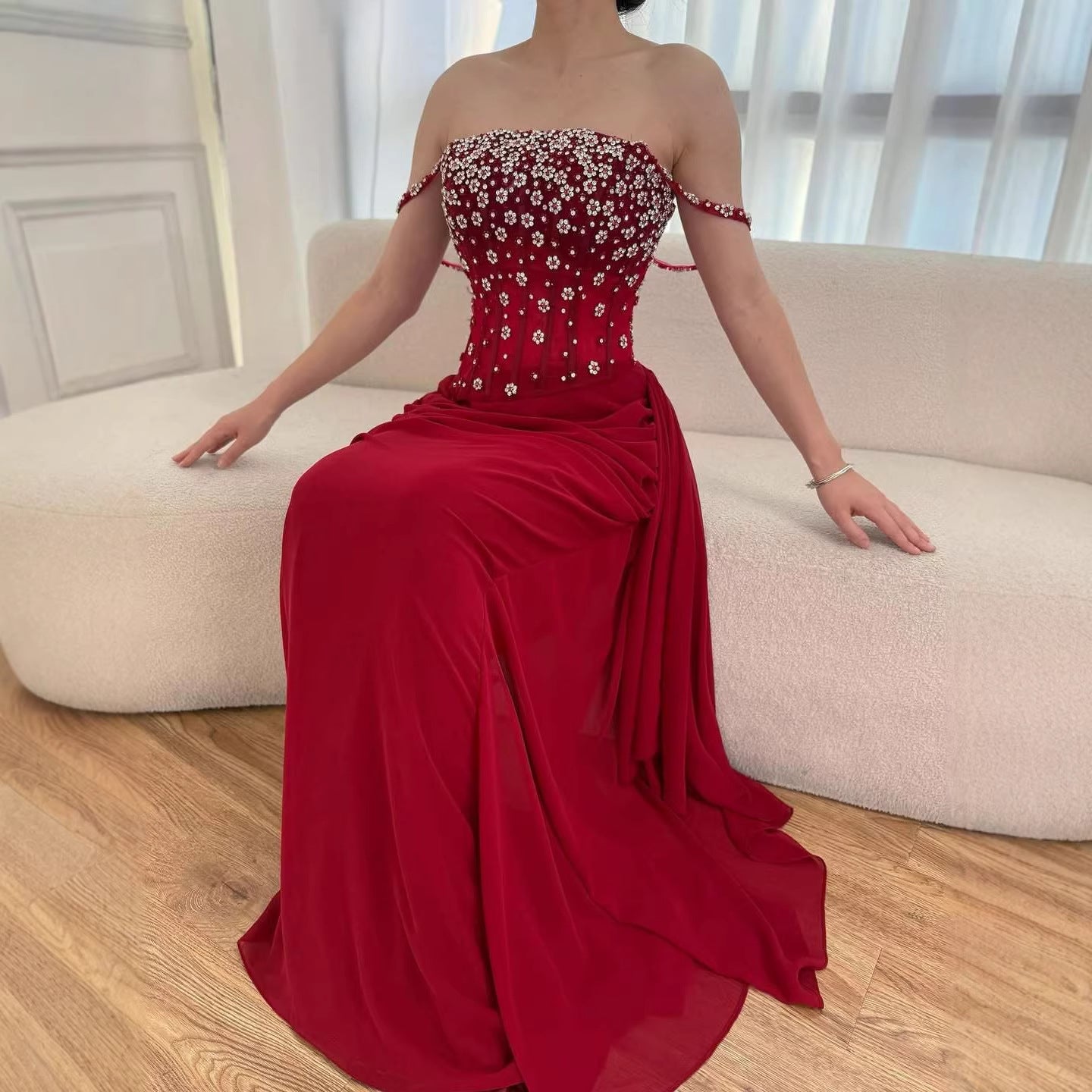 Luxury Black Beaded Mermaid Prom Dress with Spaghetti Straps LA73047