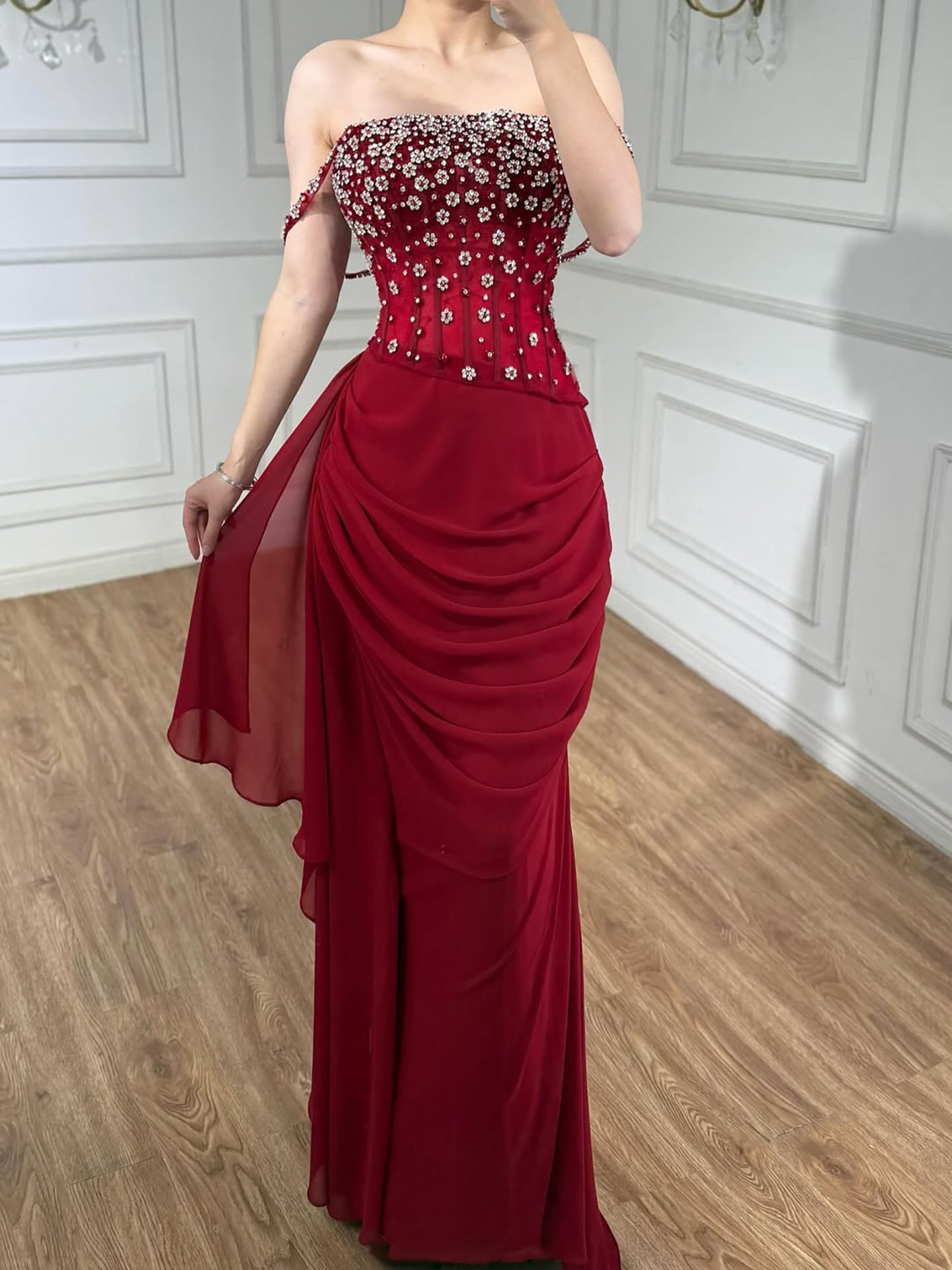 Luxury Black Beaded Mermaid Prom Dress with Spaghetti Straps LA73047