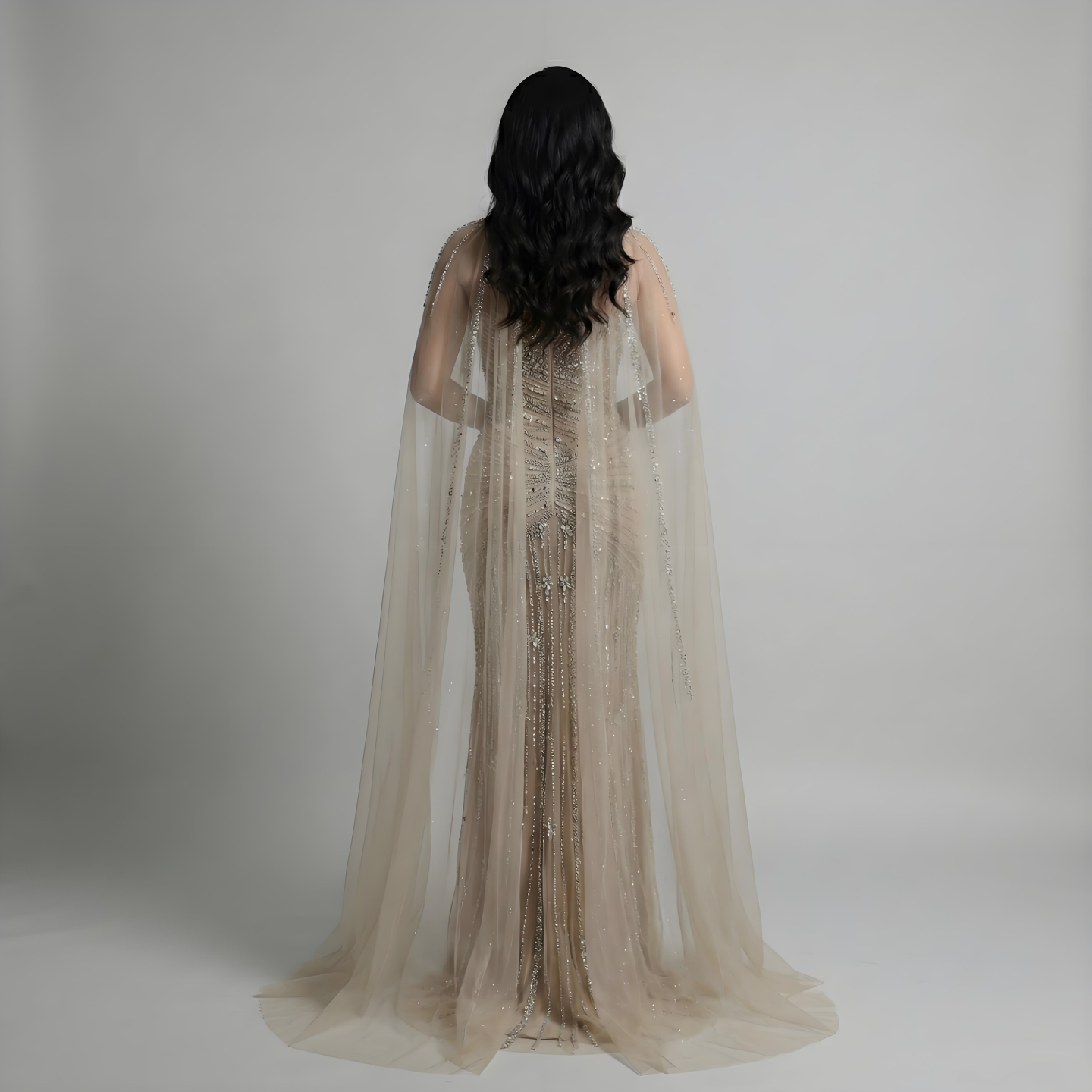 Luxury Caramel Mermaid Evening Dress with Cape Sleeves LA73052 - SERENE HILL