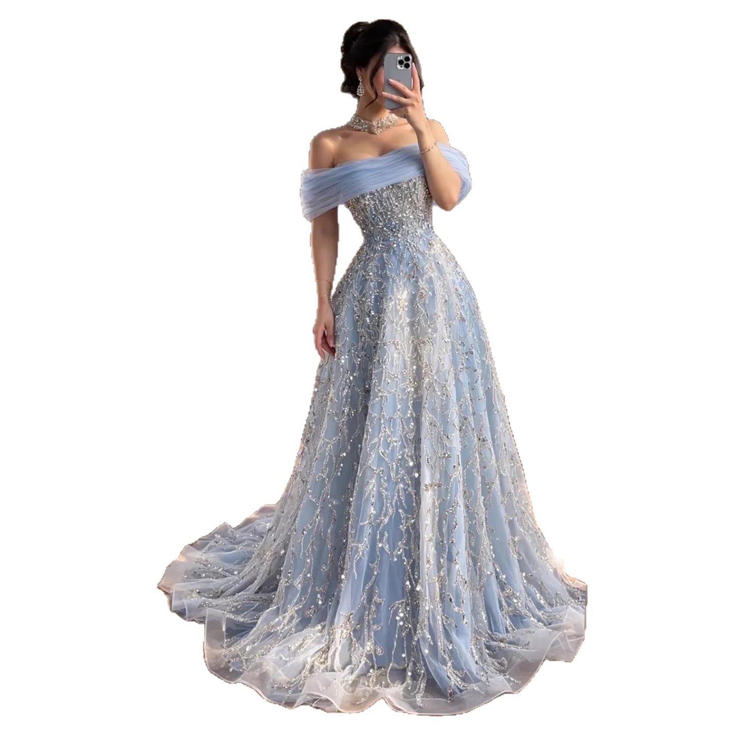 Luxury Silver Gray Turkish Crystal Beaded Evening Dress LA73062A – SERENE  HILL