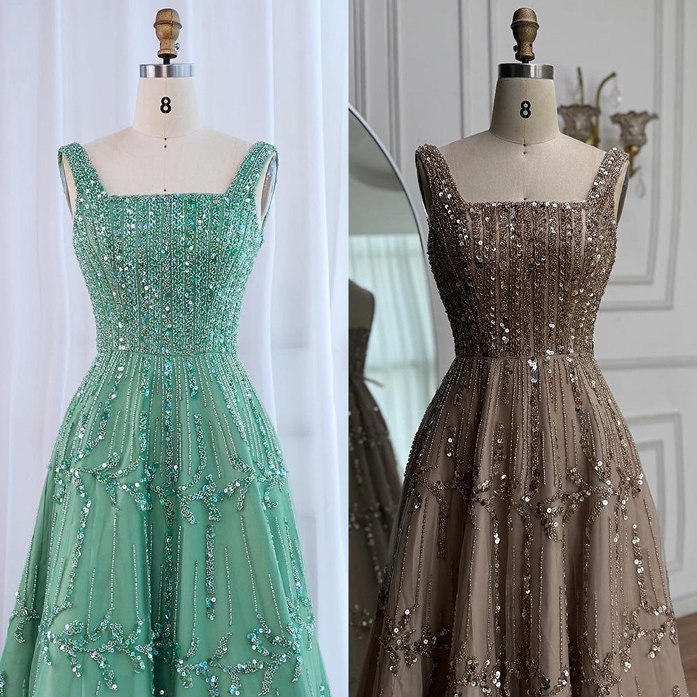 Elegant Sage Green Beaded A-Line Evening Dress LA73064 - SERENE  HILL