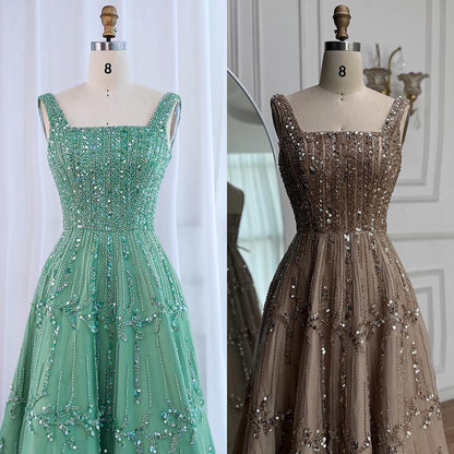 Elegant Sage Green Beaded A-Line Evening Dress LA73064 - SERENE  HILL